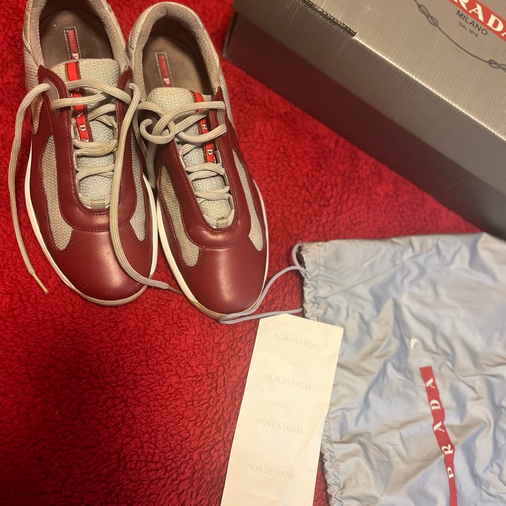 Prada Burgundy and Light Gray Men's Sneakers
